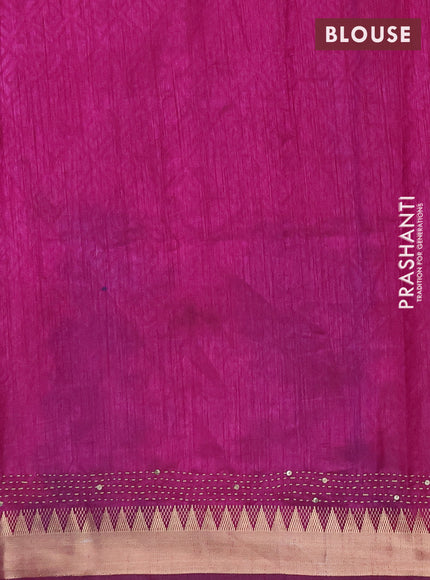 Semi tussar saree grey and purple with allover bandhani prints & kantha stitch work and zari woven border