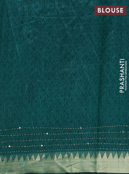 Semi tussar saree teal green with allover prints & kantha stitch work and zari woven border