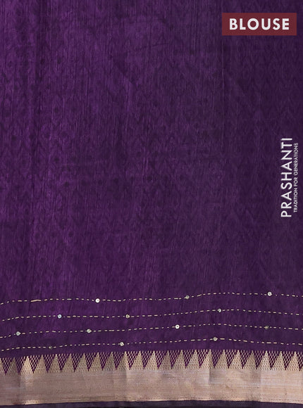 Semi tussar saree purple with allover prints & kantha stitch work and zari woven border