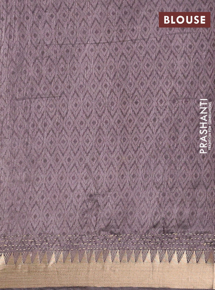 Semi tussar saree grey and beige with allover prints & kantha stitch work and zari woven border
