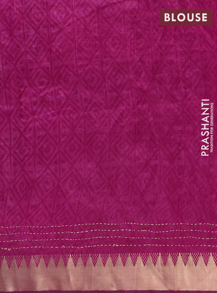Semi tussar saree greyish brown and purple with allover prints & kantha stitch work and zari woven border