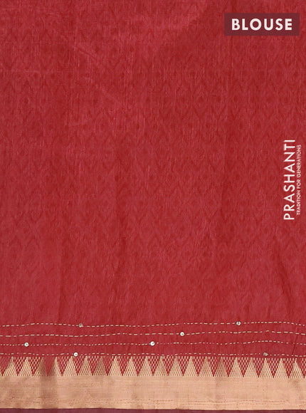 Semi tussar saree peacock green and maroon shade with allover prints & kantha stitch work and zari woven border