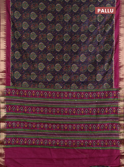 Semi tussar saree dark grey and wine shade with allover prints & kantha stitch work and zari woven border
