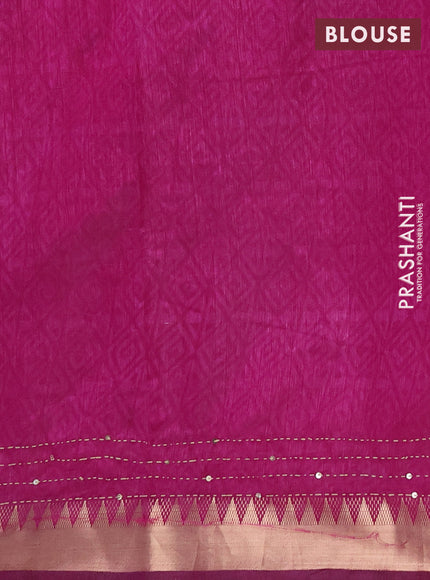 Semi tussar saree deep purple and magenta pink with allover ikat prints & kantha work and zari woven border