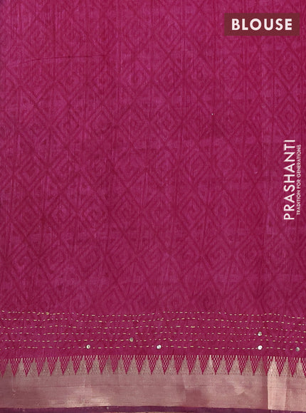 Semi tussar saree green and magenta pink beige with butta prints & kantha work and zari woven border