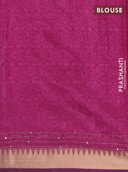 Semi tussar saree greyish brown and purple beige with butta prints & kantha work and zari woven border