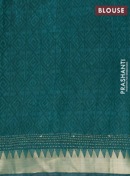 Semi tussar saree purple and peacock green beige with butta prints & kantha work and zari woven border