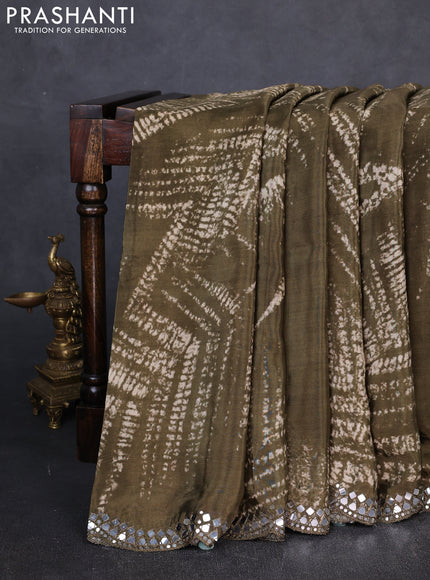 Crepe silk saree mehendi green with allover tie & dye prints and mirror embroidery pallu
