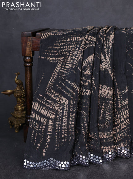 Crepe silk saree elephant grey with allover tie & dye prints and mirror embroidery pallu