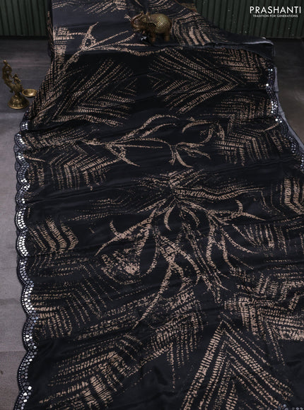 Crepe silk saree elephant grey with allover tie & dye prints and mirror embroidery pallu