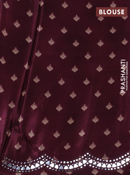 Crepe silk saree wine shade with allover tie & dye prints and mirror embroidery pallu
