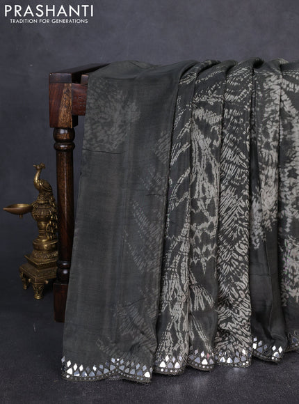 Crepe silk saree greyish green with allover tie & dye prints and mirror embroidery pallu