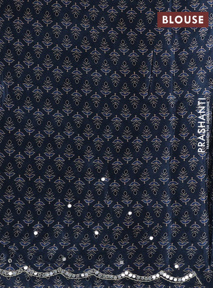 Crepe silk saree brown and bluish grey with allover ajrakh prints & mirror work embroidery and mirror embroidery pallu