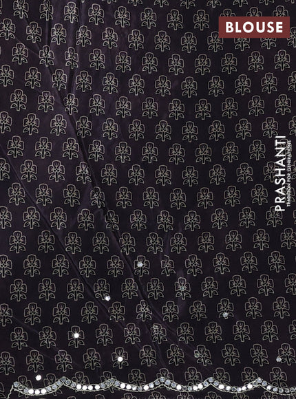 Crepe silk saree elephant grey and pastel purple with allover ajrakh prints & mirror work embroidery and mirror embroidery pallu