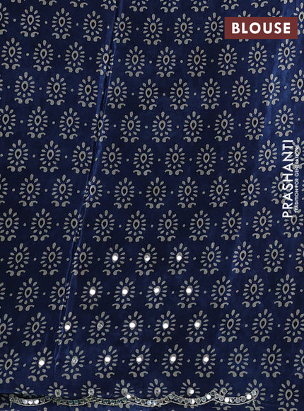 Crepe silk saree indigo blue with allover ajrakh prints & mirror work embroidery and mirror embroidery pallu