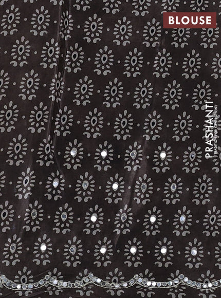 Crepe silk saree grey with allover ajrakh prints & mirror work embroidery and mirror embroidery pallu