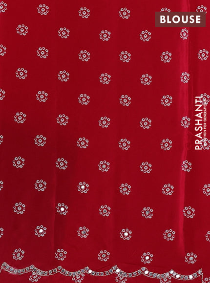 Crepe silk saree red and black with allover bandhani prints and mirror embroidery pallu