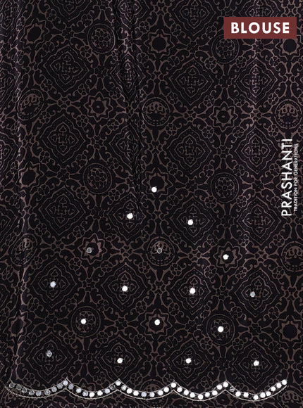 Crepe silk saree coffee brown with allover ajrakh butta prints & mirror work embroidery and mirror embroidery pallu