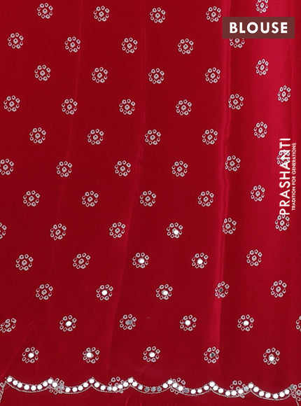 Crepe silk saree red and black with allover bandhani prints and mirror embroidery pallu