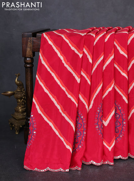 Crepe silk saree red with allover ajrakh prints & mirror work embroidery and mirror embroidery pallu