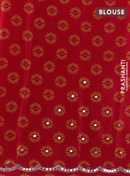 Crepe silk saree red with allover ajrakh prints & mirror work embroidery and mirror embroidery pallu
