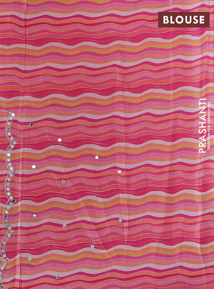Crepe silk saree pink with allover prints and mirror embroidery pallu