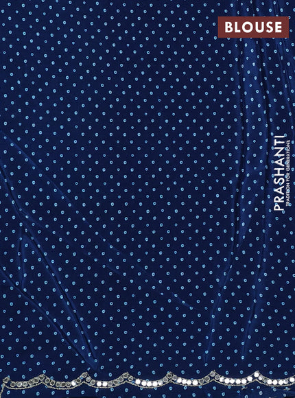 Crepe silk saree indigo blue with allover bandhani prints and mirror embroidery pallu