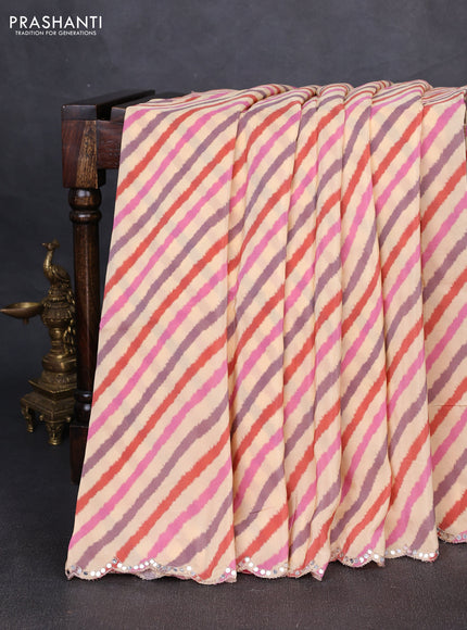 Crepe silk saree multi colour and red with allover leheriya pattern and ikat prints & mirror embroidery pallu