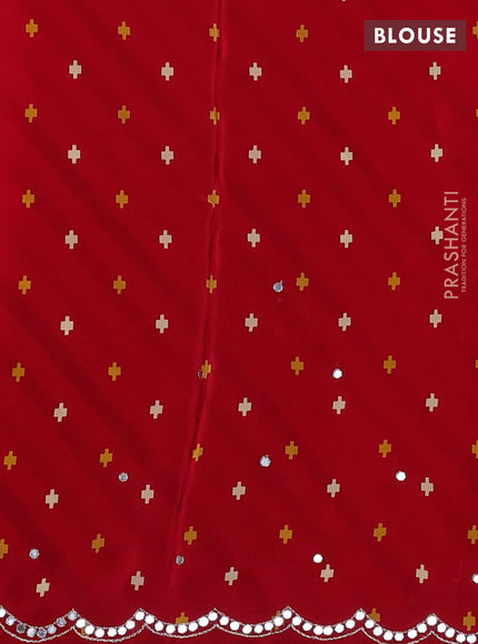 Crepe silk saree multi colour and red with allover leheriya pattern and ikat prints & mirror embroidery pallu