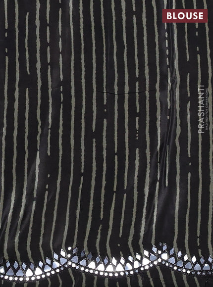 Crepe silk saree dark olive green with allover tie & dye prints and mirror embroidery pallu