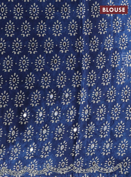 Crepe silk saree indigo blue with allover ajrakh prints & sequin work and mirror embroidery pallu