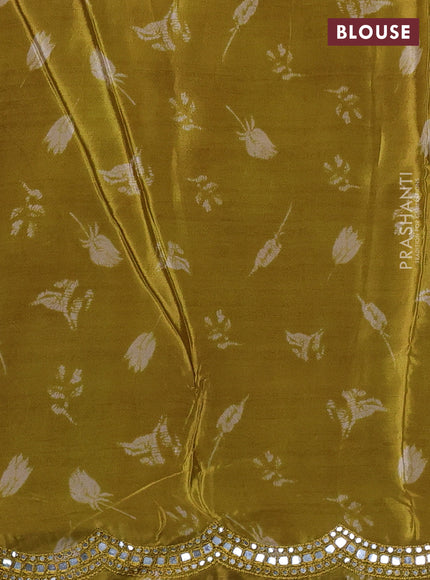 Crepe silk saree mustard green with allover tie & dye prints and mirror embroidery pallu
