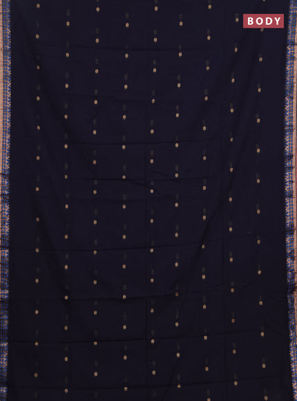 Bengal soft cotton saree navy blue and pink with allover thread woven buttas and zari woven border