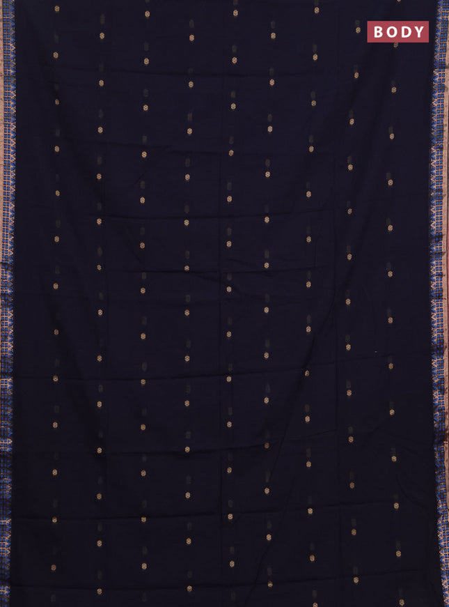 Bengal soft cotton saree navy blue and pink with allover thread woven buttas and zari woven border