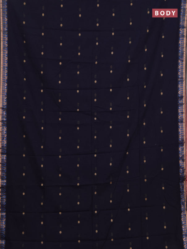 Bengal soft cotton saree navy blue and pink with allover thread woven buttas and zari woven border