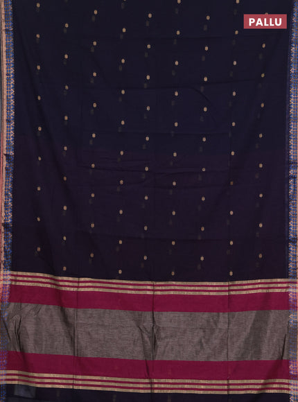 Bengal soft cotton saree navy blue and pink with allover thread woven buttas and zari woven border