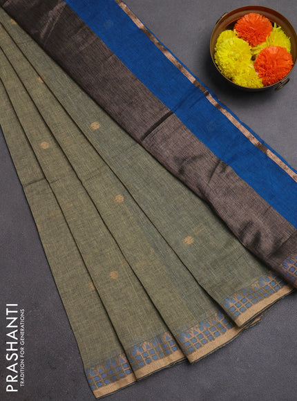 Bengal soft cotton saree pastel green and cs blue with allover thread woven buttas and zari woven border