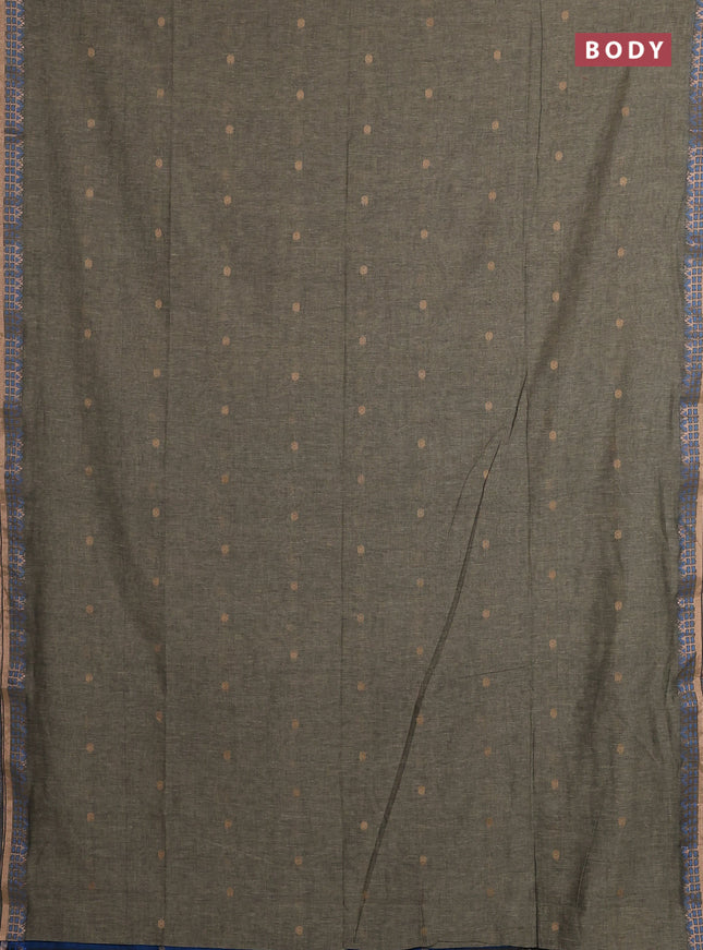 Bengal soft cotton saree pastel green and cs blue with allover thread woven buttas and zari woven border