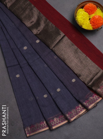 Bengal soft cotton saree grey and maroon with allover thread woven buttas and zari woven border