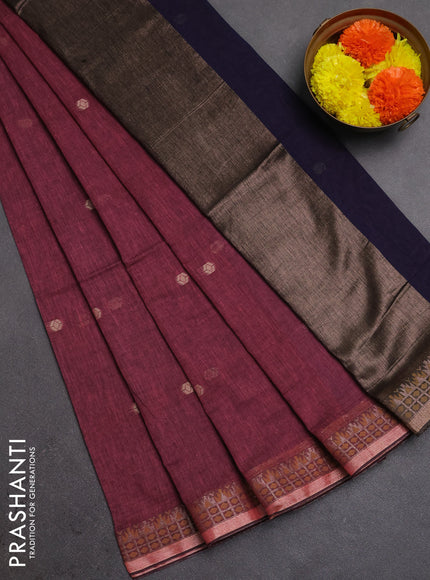 Bengal soft cotton saree mauve pink and navy blue with allover thread woven buttas and zari woven border
