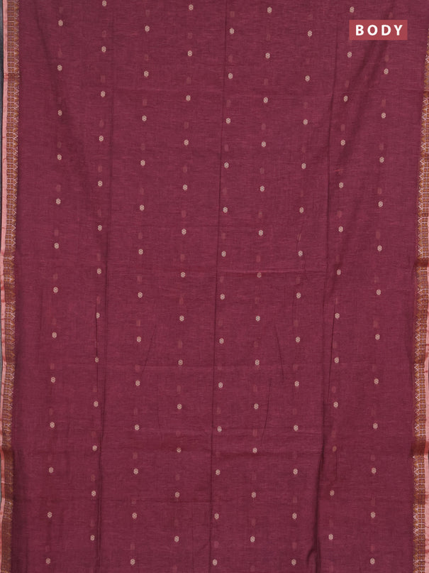 Bengal soft cotton saree mauve pink and navy blue with allover thread woven buttas and zari woven border