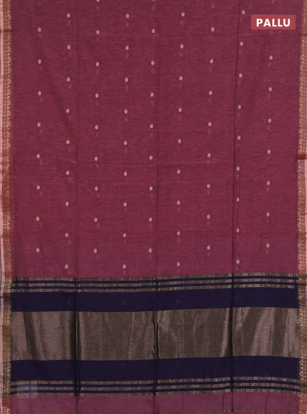 Bengal soft cotton saree mauve pink and navy blue with allover thread woven buttas and zari woven border