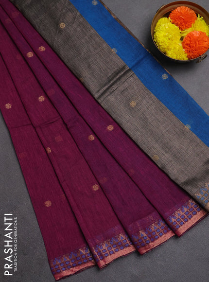 Bengal soft cotton saree magenta pink and cs blue with allover thread woven buttas and zari woven border