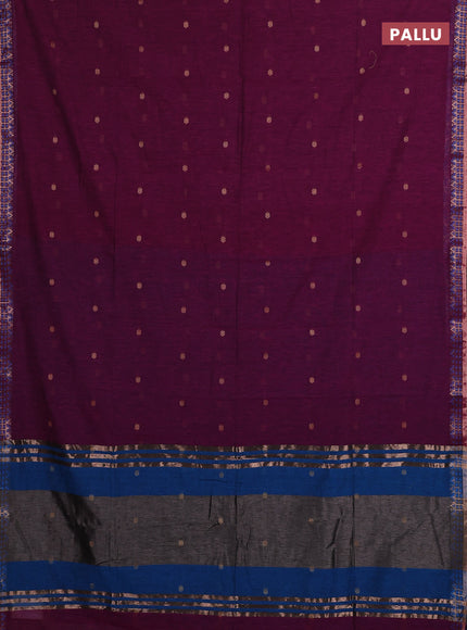 Bengal soft cotton saree magenta pink and cs blue with allover thread woven buttas and zari woven border