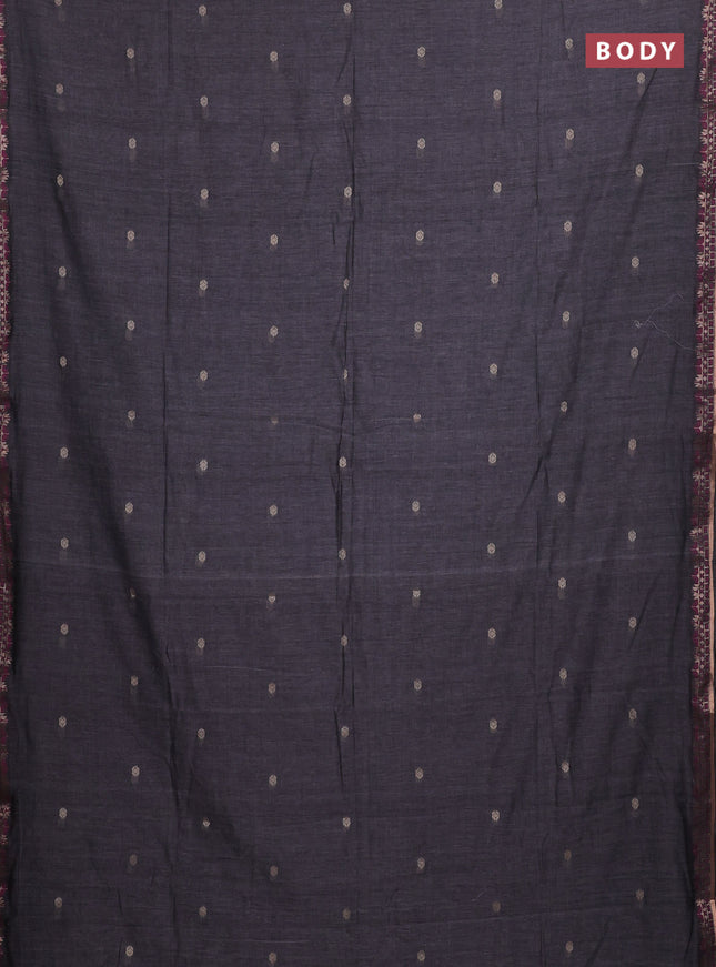 Bengal soft cotton saree grey and maroon with allover thread woven buttas and zari woven border