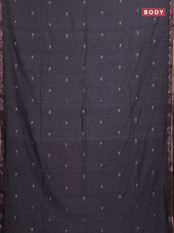 Bengal soft cotton saree grey and maroon with allover thread woven buttas and zari woven border
