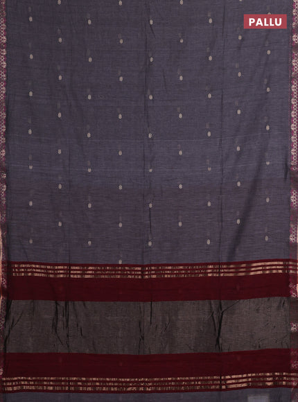 Bengal soft cotton saree grey and maroon with allover thread woven buttas and zari woven border
