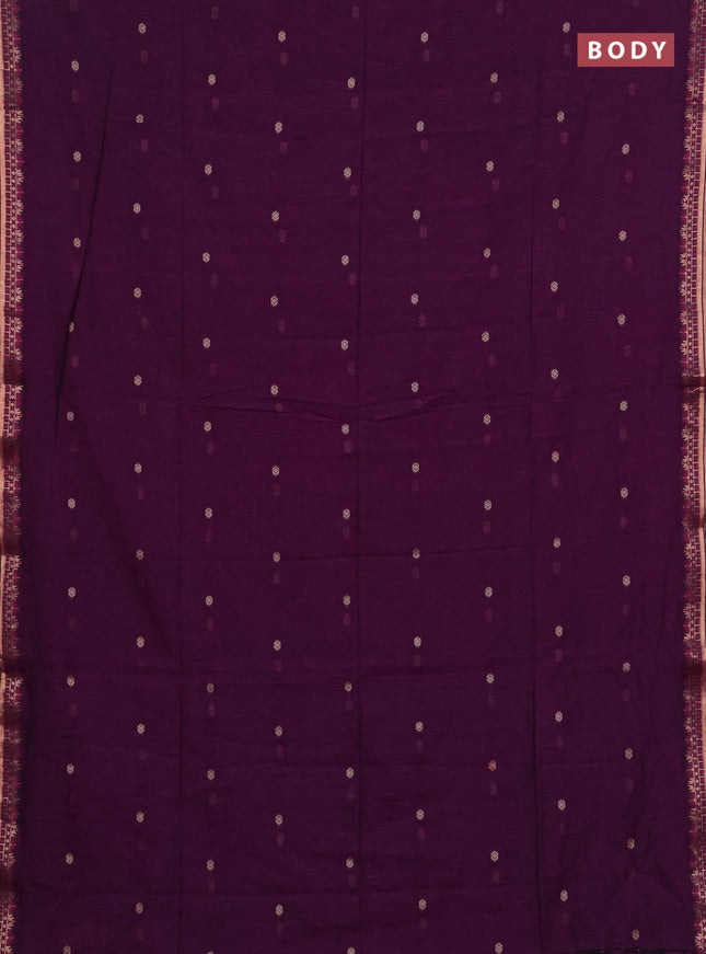 Bengal soft cotton saree purple and peacock blue with allover thread woven buttas and zari woven border