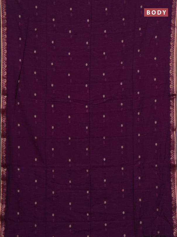 Bengal soft cotton saree purple and peacock blue with allover thread woven buttas and zari woven border