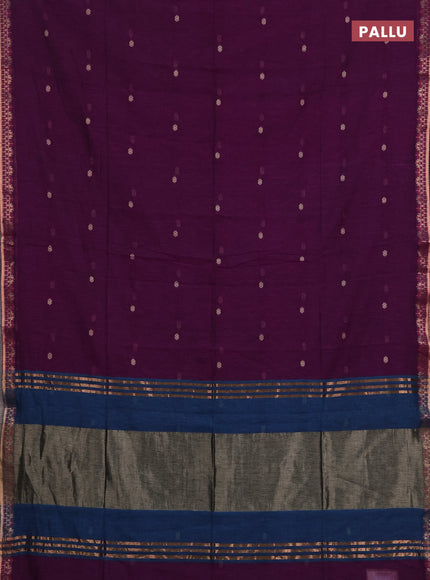 Bengal soft cotton saree purple and peacock blue with allover thread woven buttas and zari woven border